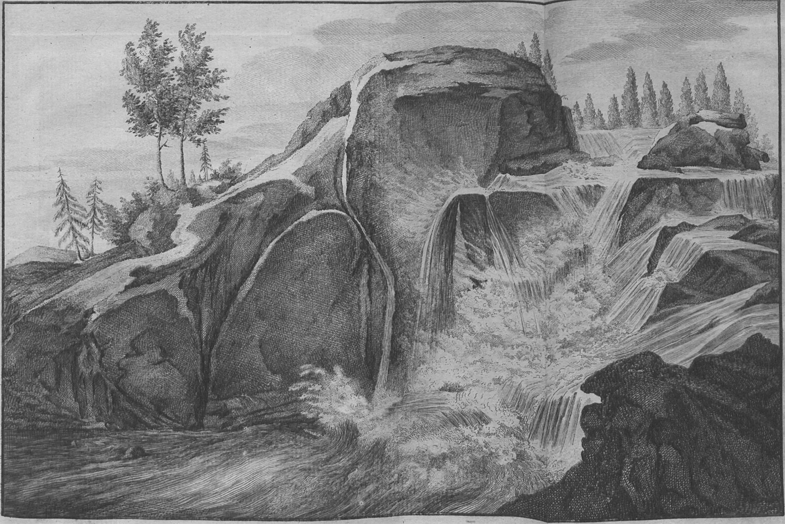 Водопад Кивач, 1787-1792, рисунок Озерецковского Н.Я. 