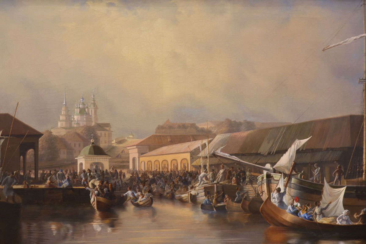 Общественная пристань в Петрозаводске, 1850 - 1859 гг., картина Пармакова В.С.
